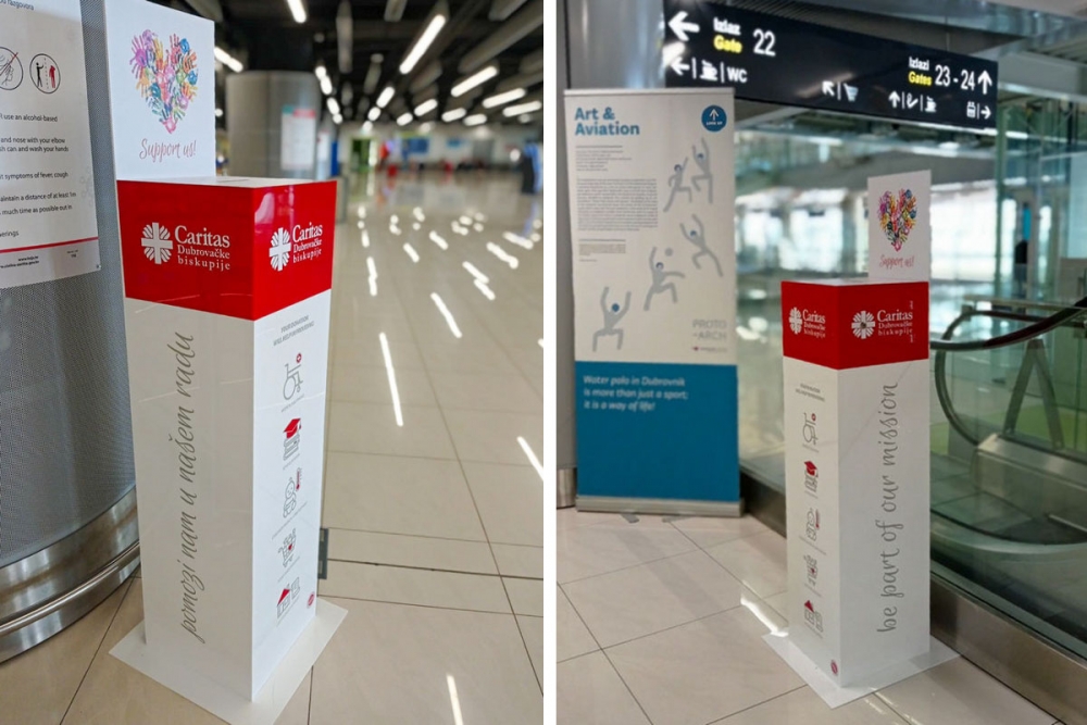 Prve Caritasove velike donacijske kutije postavljene u Zračnu luku Dubrovnik