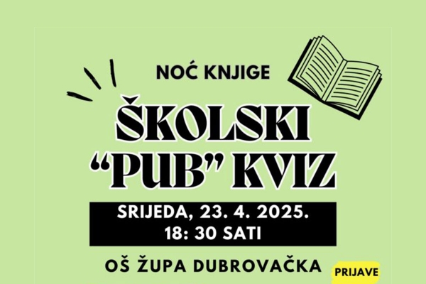 &Scaron;kolski &bdquo;pub&ldquo; kviz u O&Scaron; Župa dubrovačka na Noć knjige, 23. travnja