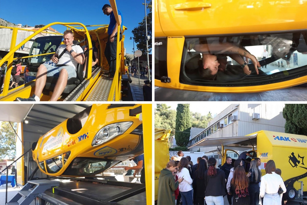 Prometna policija i HAK educiraju srednjo&scaron;kolce uz pomoć specijalnih simulatora prevrtanja i udara vozila