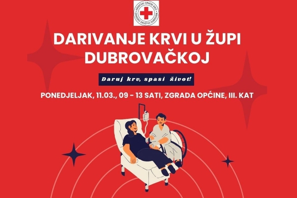 Dubrovački Crveni križ poziva na akciju darivanja krvi sutra u zgradi Općine u Srebrenom