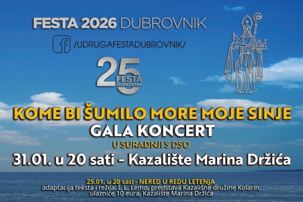 Festa Dubrovnik 2026.; Festa od klapa, gala koncert &bdquo;Kome bi &scaron;umilo more moje sinje&rdquo; i drugi programi