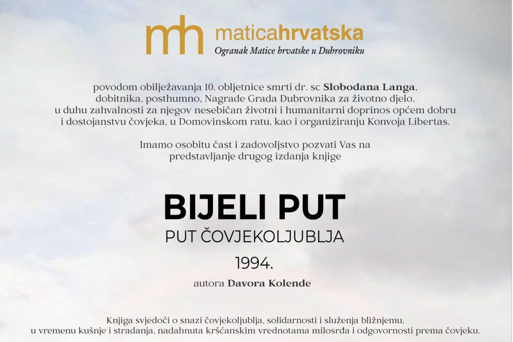 Ogranak Matice hrvatske; Predstavljanje knjige "Bijeli put &ndash; put čovjekoljublja 1994."