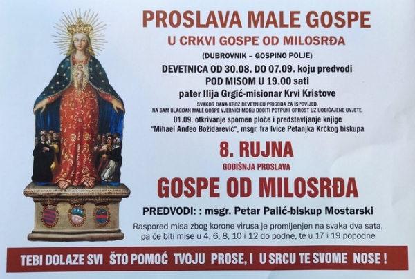 Danas počinje duhovna priprava za proslavu blagdana Male Gospe u sveti&scaron;tu Gospe od Milosrđa