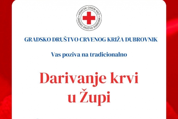 Crveni križ Dubrovnik poziva na Akciju darivanja krvi sutra u zgradi Općine