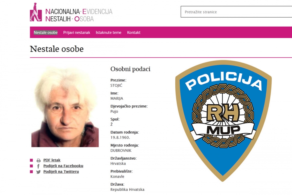 Nestala Marija Stojić iz Čilipa, ako imate korisnih informacija obavijeste Policijsku upravu