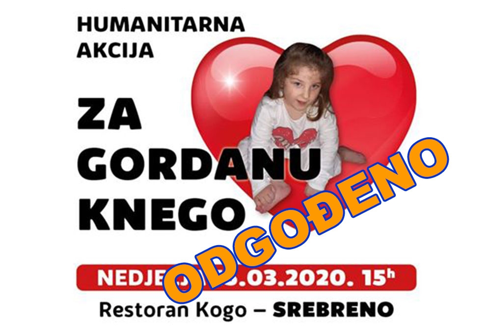 Prijatelji Gordane Knego; Do daljnjeg se odgađaju Humanitarna akcija koja se trebala održati u nedjelju