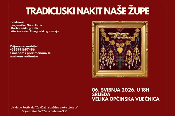 "Tradicijski nakit kao dio identiteta" predavanje Nik&scaron;e Grbića i Barbara Margaretić u srijedu, 6. svibnja