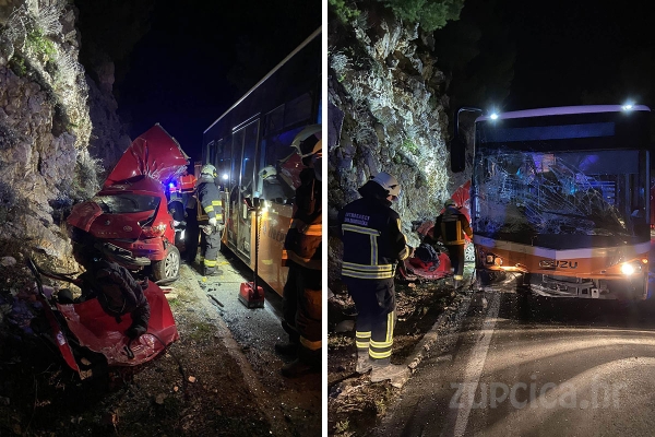Te&scaron;ka prometna nesreća u usjeku ispod Vidikovca prema Dupcu, ozlijeđena jedna osoba (FOTO)