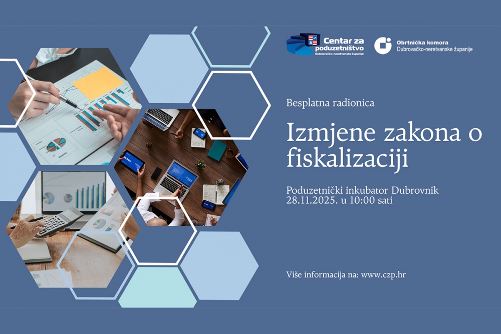 Centar za poduzetni&scaron;tvo  poziva na radionicu Izmjene zakona o fiskalizaciji