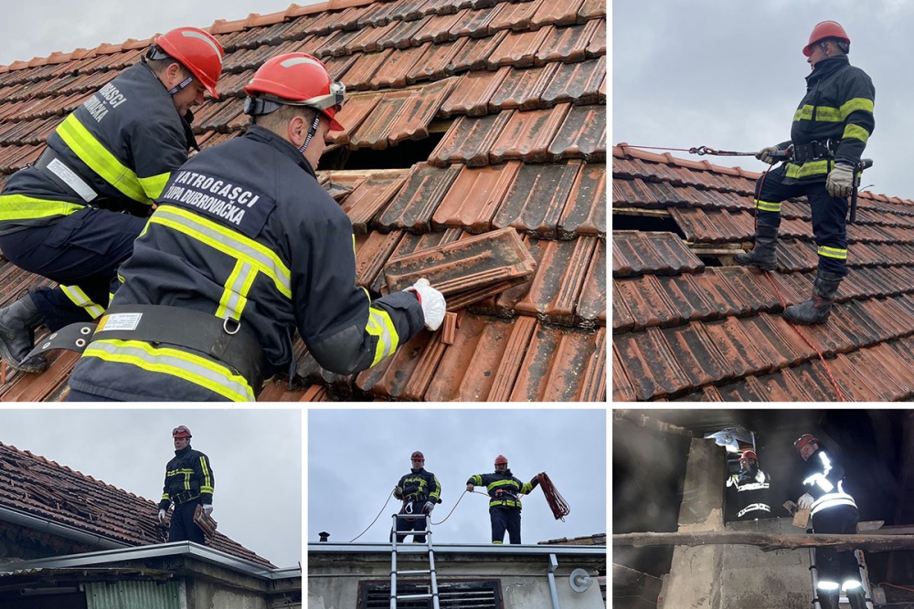 Vatrogasci DVD-a Župa dubrovačka od jučer popravljaju krovove i saniraju dimnjake u Petrinji (FOTOGALERIJA)