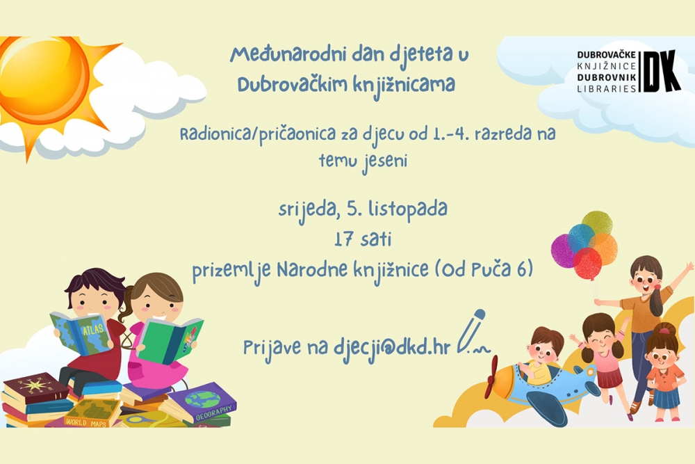 Međunarodni dan djeteta u knjižnici: Pričaonica - radionica za djecu od 1.-4. razreda