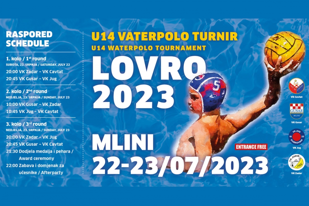 U subotu 22. srpnja na plivali&scaron;tu Gusara počinje vaterpolo turnir kadeta &bdquo;Lovro 2023&ldquo;